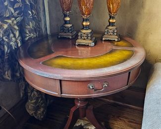 Duncan Phyfe Style Drum Table with Leather Inserts