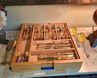 F B Rogers Gold Electroplated “French Rose” Pattern Flatware