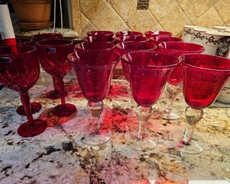 Vintage Waterford Marquis Red Wine Goblets Cut Crystal with Original Sticker & Artland Iris Ruby Goblets