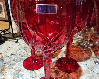 Vintage Waterford Marquis Red Wine Goblets Cut Crystal with Original Sticker