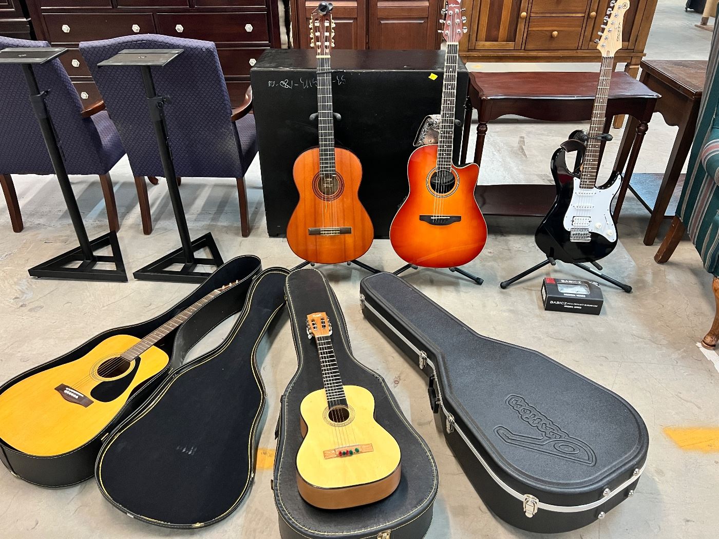 Electric and acoustic guitars