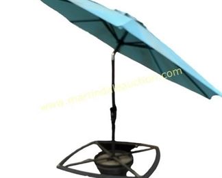 patio table with tilting umbrella, missing glass top