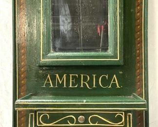 Hand Painted Wood Wall Mirror w Shelf + Drawer
