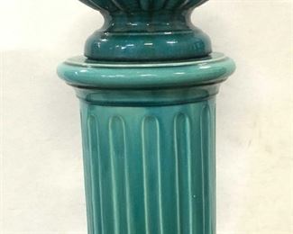 Vtg Blue Glaze Ceramic Planter & Stand, Jardiniere
