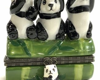 Porcelain Speak, Hear, See No Evil Panda Pill Box
