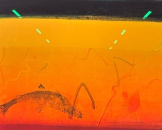 46 x 30 InchBARBARA RAE Signed Fish Pool Litho
