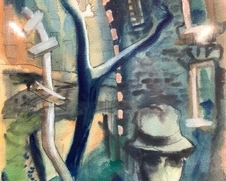 LEO RUSSELL Signed Surrealist Watercolor Painting
