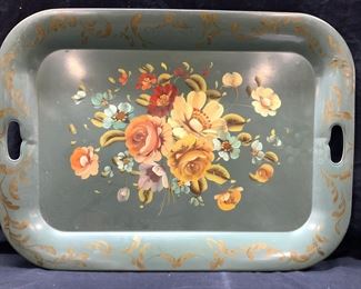 Vintage Hand Painted Toleware Centerpiece Platter
