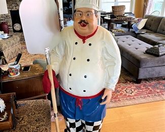 Giant Resin Pizza guy! His right thumb is broken but holds this pizza paddle just fine. Few spots of chipped paint but amazing for $295!