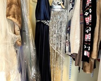 wedding dresses, formals, Dry Ice hanging light fixture, Christmas sweaters