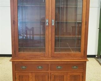 1025	CANAL DOVER MISSION STYLE CHERRY BREAKFRONT W/LEADED GLASS DOORS, APPROXIMATELY 18 IN X 52 IN X 81 IN

