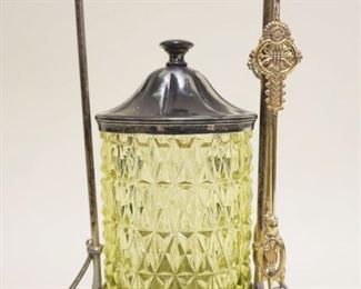1061	VICTORIAN PICKLE CASTER, SILVERPLATE W/VASELINE GLASS INSERT, MERIDEN SILVERPLATE, APPROXIMATELY 12 1/2 IN HIGH

