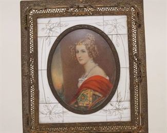 1066	MINIATURE PORTRAIT IN BRASS FRAME, APPROXIMATELY 6 IN X 7 1/2 IN
