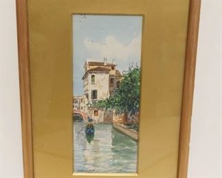 1082	SIGNED WATERCOLOR OF CANAL SCENE FRAMED & MATTED, APPROXIMATELY 11 1/2 IN X 18 1/2 IN OVERALL
