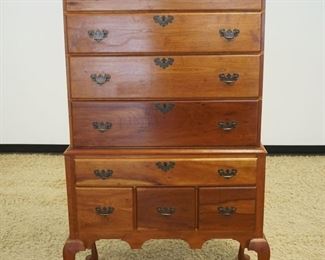 1091	SOLID CHERRY BENCH MADE 2 PART HIGH BOY, ONE BAIL MISSING, APPROXIMATELY 20 IN X 39 IN X 68 IN HIGH
