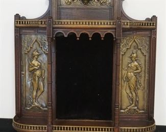 1099	VICTORIAN HANGING CABINET W/EMBOSSED BRASS PANELS & GALLERY, LOSS TO TRIM & FINIALS, APPROXIMATELY 28 IN X 35 IN HIGH
