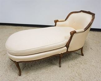 1110	FENCH PROVINCIAL UPHOLSTERED CHAISE LOUNGE, UPHOLSTERY WORN, APPROXIMATELY 29 IN X 65 IN X 39 IN HIGH
