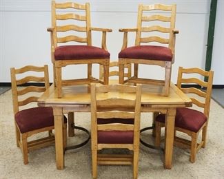1114	BAUSMAN & CO FRENCH FINE BENCH MADE COUNTRY TABLE W/6 CHAIRS, 2 ARM & 4 SIDE, TABLE HAS PULL OUT EXTENSIONS, APPROXIMATELY 60 IN X 36 IN X 31 IN, OPEN APPROXIMATELY 100 IN

