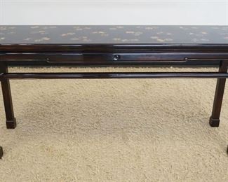 1123	ASIAN STYLE LACQUERED CONSOLE, HALL OR SOFA TABLE, APPROXIMATELY 66 IN X 18 IN X 32 IN HIGH


