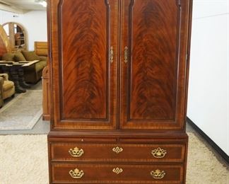 1127	18TH CENTURY DREXEL LINE MAHOGANY WARDROBE W/3 BANDED DRAWERS UNDER 2 FLAMED MAHOGANY DOORS & 2 PULL OUT SURFACES, APPROXIMATELY 44 IN X 20 IN X 50 IN HIGH
