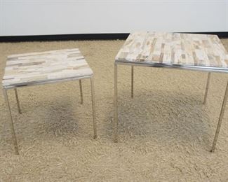 1133	2 MODERN STYLE LAMP TABLES W/CHROME BASES & STONE TOPS, LARGEST APPROXIMATELY 25 IN SQUARE X 24 IN HIGH
