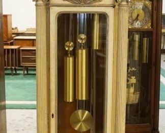 1137	TALL CASE GRANDFATHERS CLOCK W/CORINTHIAN COLUMNS & PAINT DISTRESSED FINISH, ELITE CLOCK MOVEMENT GRAND PRICE ST LOUIS, MOON DIAL, APPROXIMATELY 20 IN X 16 IN X 90 IN
