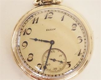1161	ELGIN POCKET WATCH, 10 K GOLD PLATE CASE, FOR PARTS OR RESTORATION
