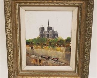 1219	OIL PAINTING ON BOARD CANAL SCENE, APPROXIMATELY 13 1/2 IN X 15 1/2 IN OVERALL
