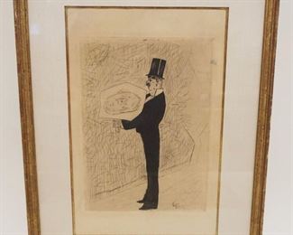 1221	ARTIST SIGNED ETCHING OF GENTLEMAN W/TOP HAT, APPROXIMATELY 15 IN X 20 IN
