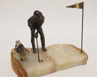 1240	MIDCENTURY MODERN METAL SCULPTURE OF MAN PLAYING GOLF ON ONYX BASE, ARTIST SIGNED, APPROXIMATELY 8 IN HIGH
