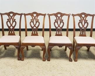 1146C	SET OF 6 MAHOGANY STYLE BALL & CLAW FOOT CHAIRS, 2 ARM & 4 SIDE, SOME STAINING ON UPHOLSTERY
