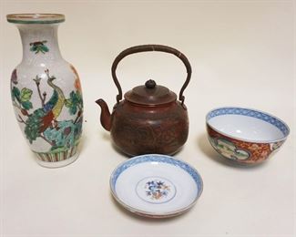 1255	LOT OF ASSORTED ASIAN CHINA, POTTERY VASE & TEAPOT
