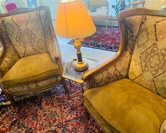 Pair of suede Hancock and Moore chairs