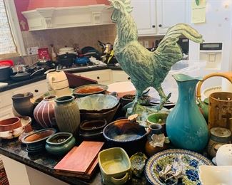 large collection of artist made hand thrown pottery
