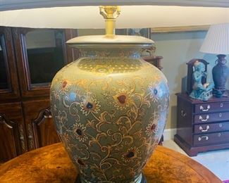 Very fine ginger jar enameled lamp.