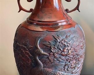Vintage Marbro peacock and flower urn table lamp