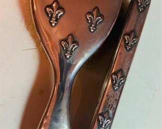 19th century French fleur de lis sterling brush and matching clothes brush set —gorgeous!!
