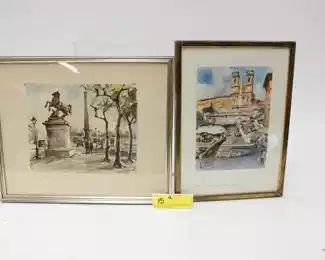 15: 2 Pc. Parisian Cityscape Paintings