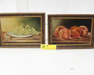 24: Pair WS Photo Fruit Still Life Paintings 