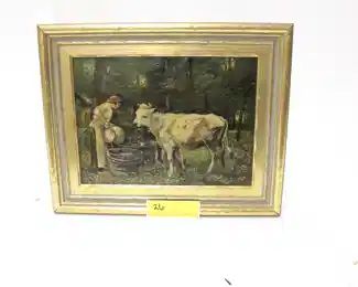 26: Antique Woman & Cow Painting