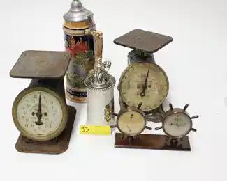 33:Box of Beer Steins, Barometer & Scales