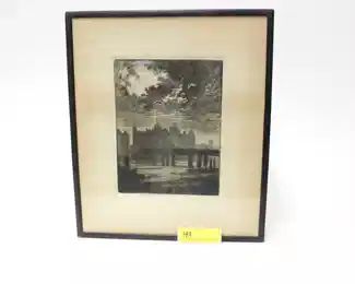 44: Antique Signed Cityscape Etching