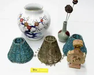 86: Beaded Lampshades, Asian Vases and Other items