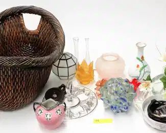 94: Basket of Estate Glass Porcelain & Other Items 