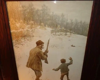 A.B. Frost Chromolithograph in Original Oak Frame