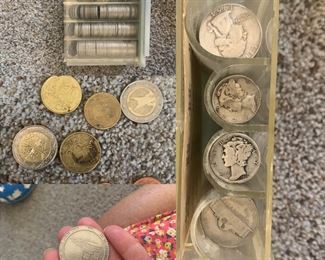 Coins, silver, foreign, 1930-1960, dimes, quarters, nickels