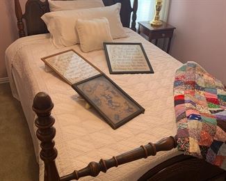 2 more needlepoints, antique pinball machine!