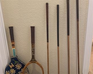 Antique and vintage golf clubs and tennis rackets