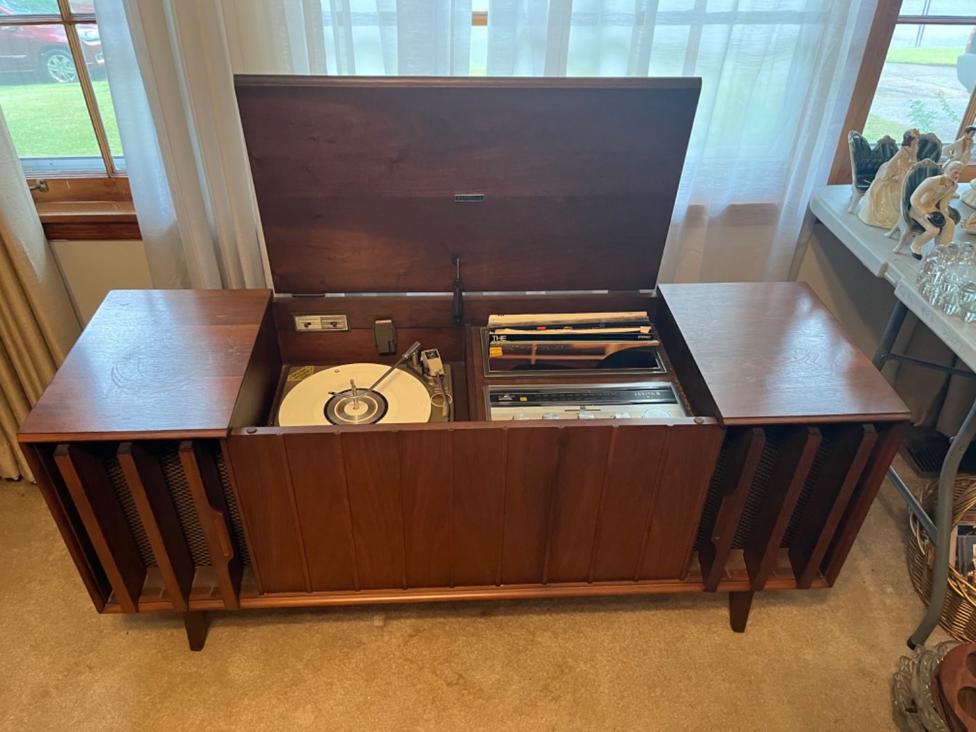 #2		"Vintage Mid Century Zenith Stereophonic HIgh fidelity Phonograph with AM/FM stereo FM Tuner. With Louvre doors. 54""x17""x24"""	($ 1,200.00)