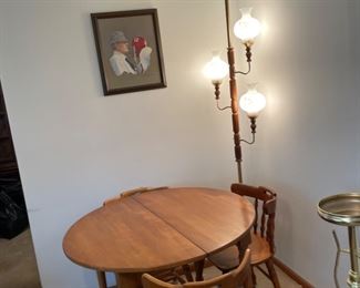 #7		"Vintage 1960's Tension pole floor to ceiling lamp. Great condition. Hurricane floral milk glass shades. 8'x21"""	($ 275.00)